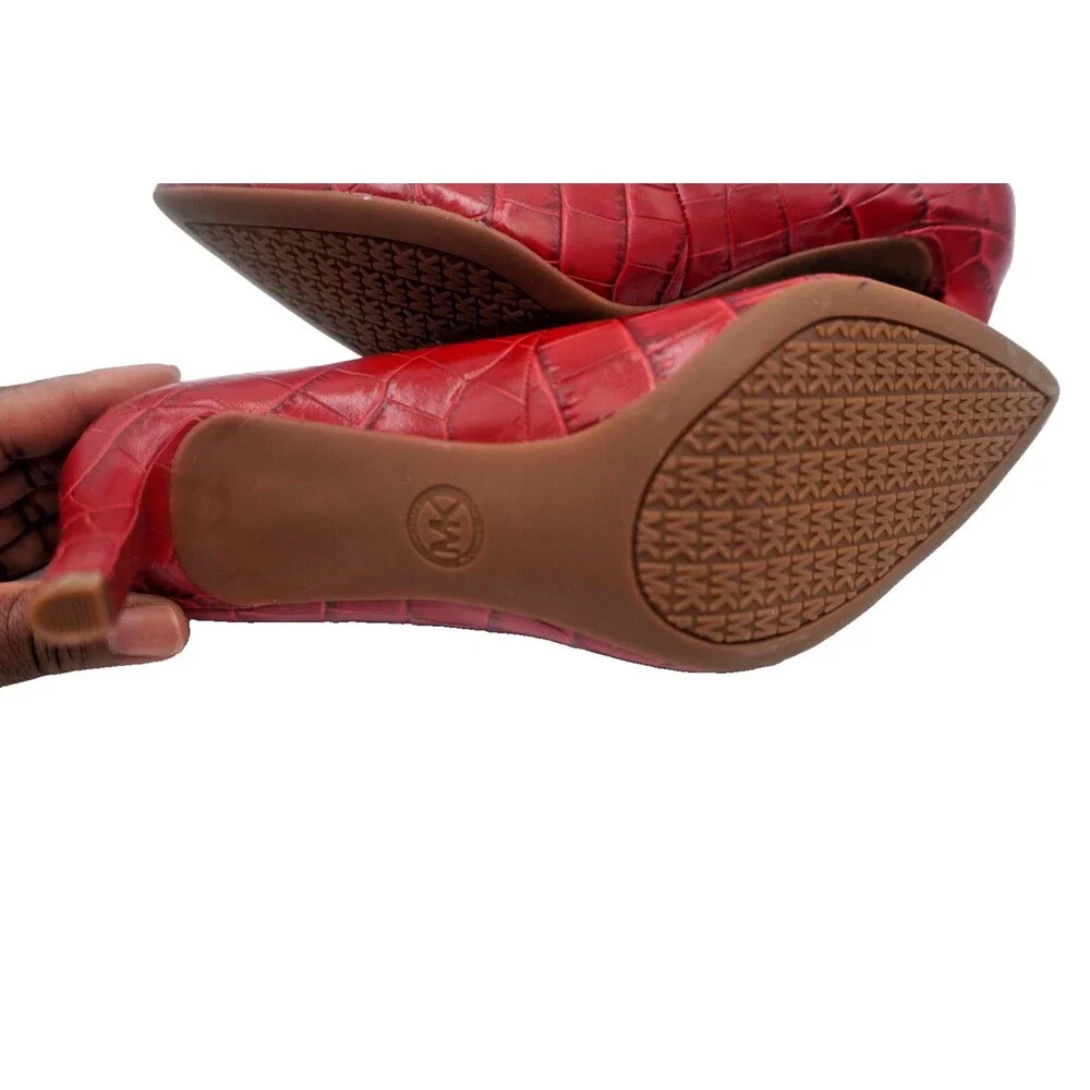 Michael Kors Burgundy Croc Embossed Pointed Toe Office Heel Pumps Size 9.5M